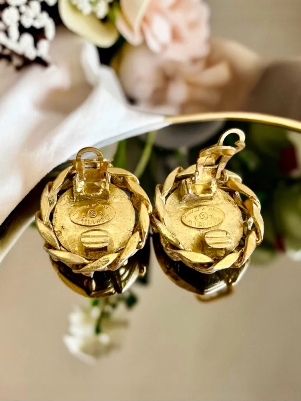 Chanel Gold Tone Round Clip On Earrings